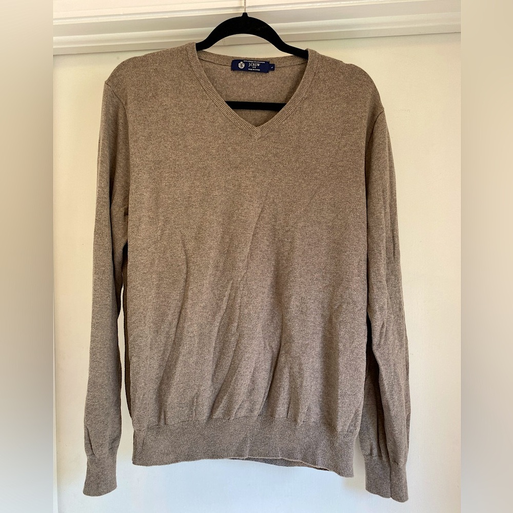 J Crew Men’s Cotton-Cashmere V-neck Pullover Long Sleeve Sweater Tan Brown Sz L